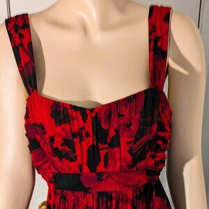 CANDY APPLE RED & BLACK FLOWERED DRESS SIZE 12 - by CONNECTED APPAREL